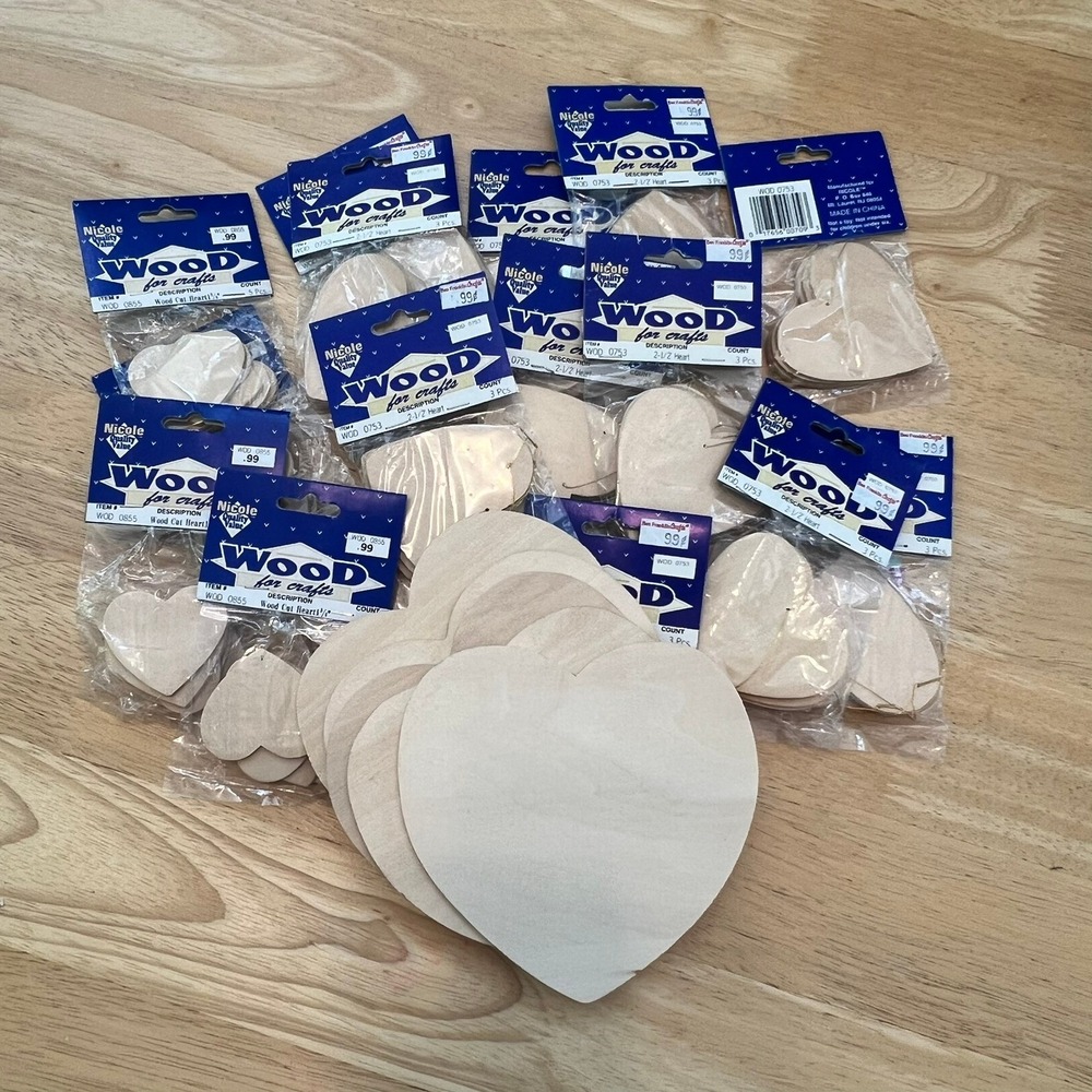 Nicole Wood for Crafts Heart Cutouts Bulk Lot 21 Unfinished DIY 1.75 2.5 5 Inch